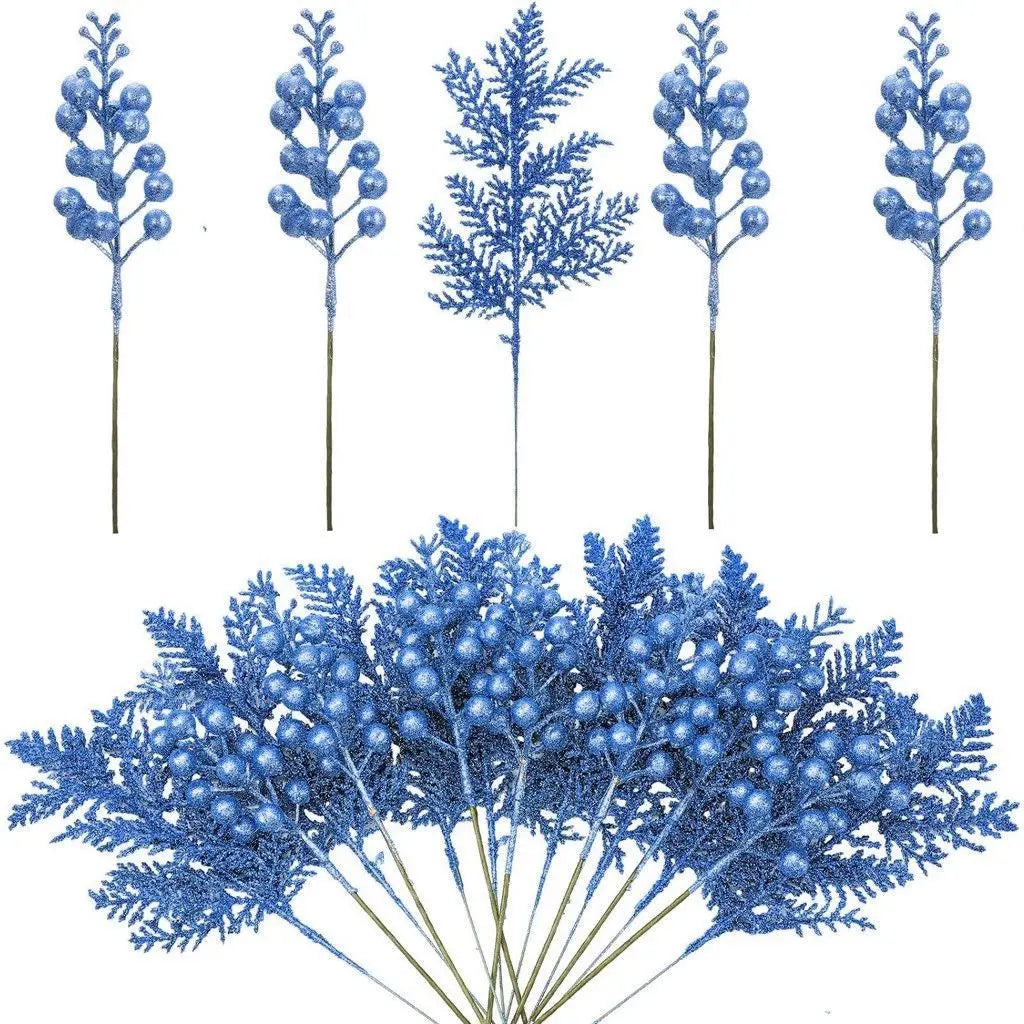5Pcs Christmas Decoration Glitter Berrie Artificial Flower Bouquet Christmas Tree Ornaments for Home New Year 2025 Navidad Decor Oasis Select blue