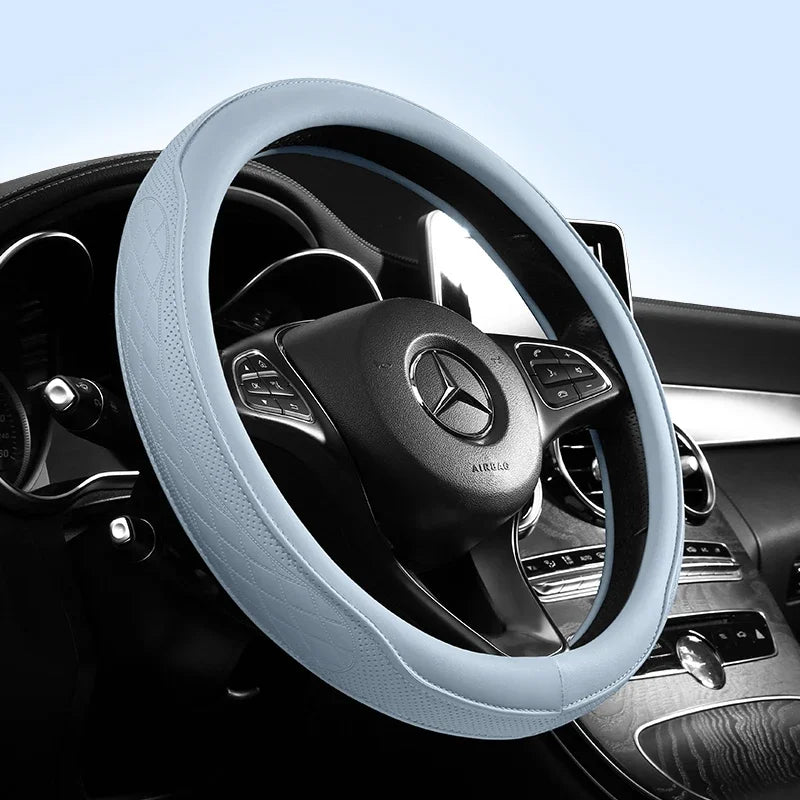 Napa Leather Perforated Patchwork Car Steering Wheel Cover, Non-slip, Breathable, Universal 15 Inch (Approx. 38.1cm) Oasis Select