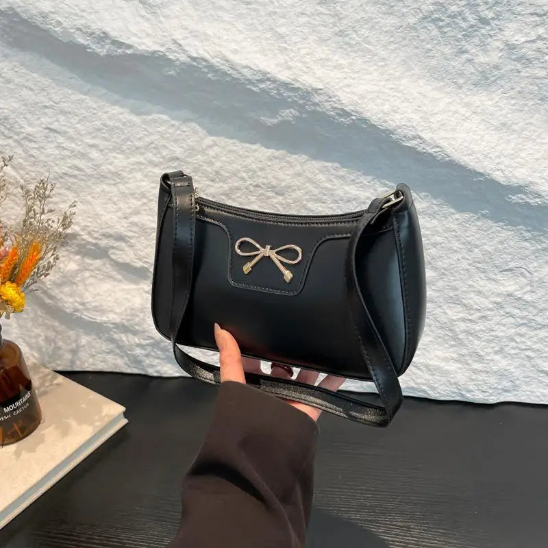 PU Leather Bow Shoulder Bag for Women | Underarm Handbag