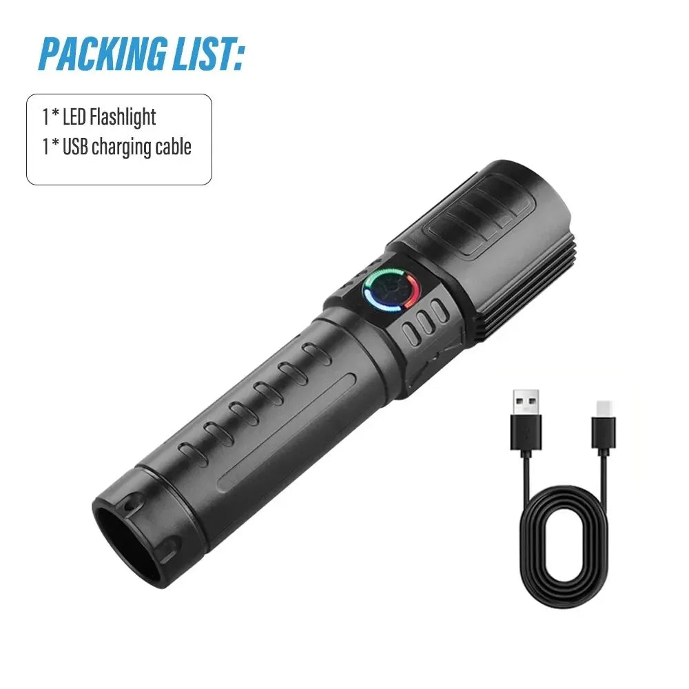 Super Bright LED Flashlight with P50 Beads Zoomable Rechargeable Torch 3 Lighting Modes Waterproof Outdoor Strong Lighting Lamp Oasis Select YD2319