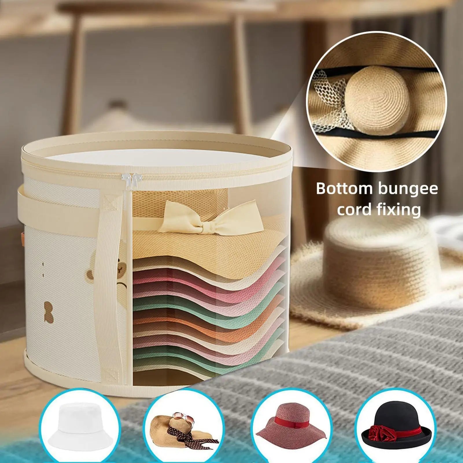 Hat Organizer Stackable Dust-Proof Container Bag Travel Round Hat Organizer for Closet Wardrobe Men Women Home Dormitory Hotel Oasis Select