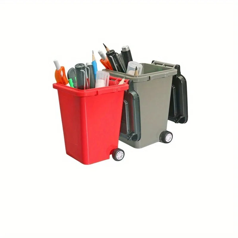 2pcs Mini Trash Can Pen Holders for Office Desk, Lightweight Plastic Organizer, Desk & Drawer Organizer for Home Storage Oasis Select red grey