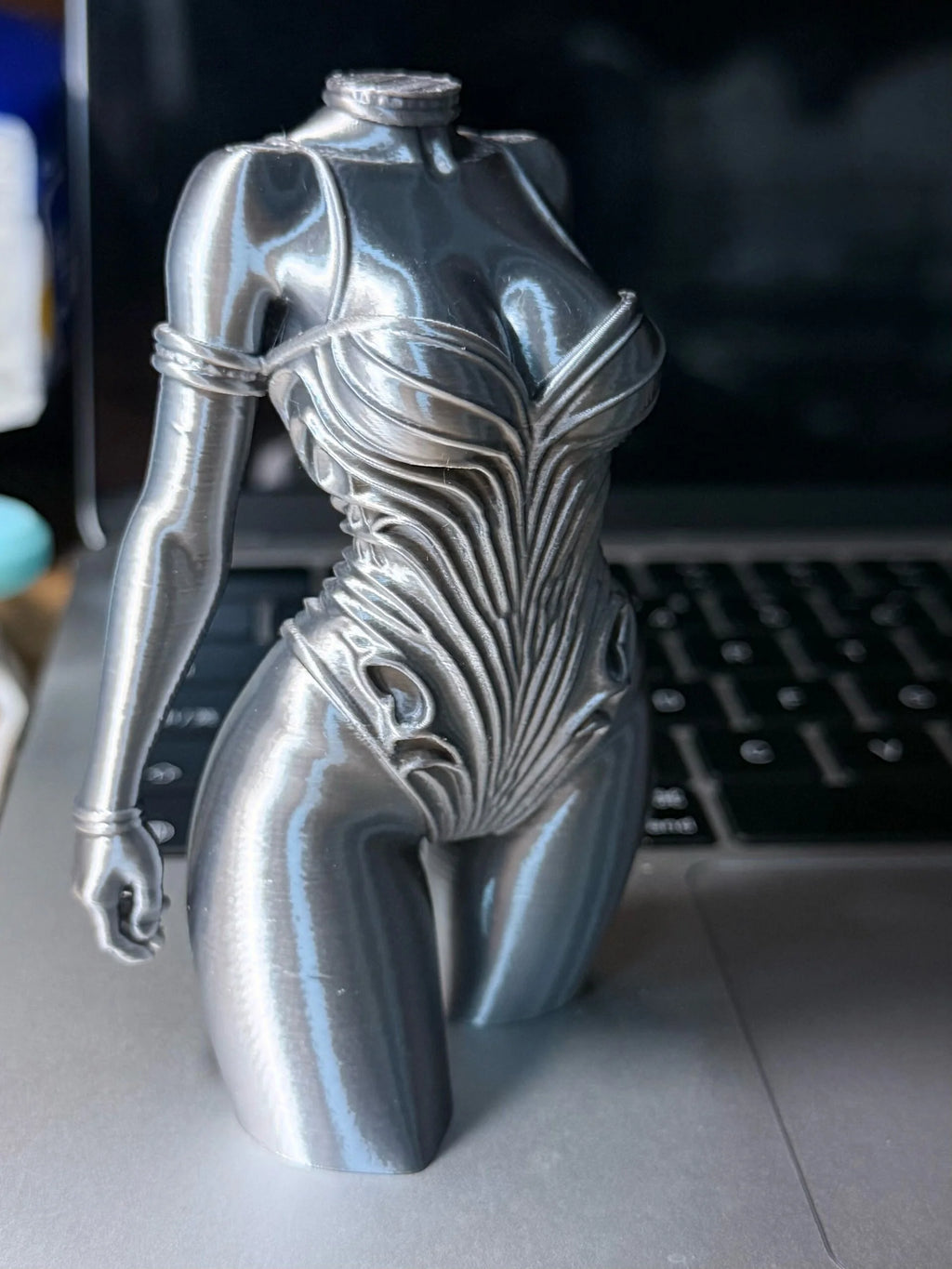 Cyberpunk Style Woman Torso Figurine 3D Printing Art Statue Future Technology Desktop Ornament Home Decor for Living Room Office Oasis Select Upper body silver