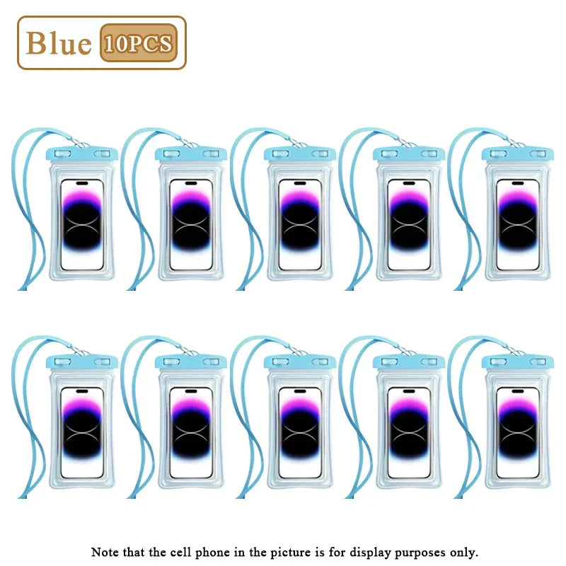 1-20PCS High Transparency Waterproof Phone Pouch with Air Cushion Floating Touch Screen Compatible for Swimming Rafting Beach Oasis Select Blue-10PCS