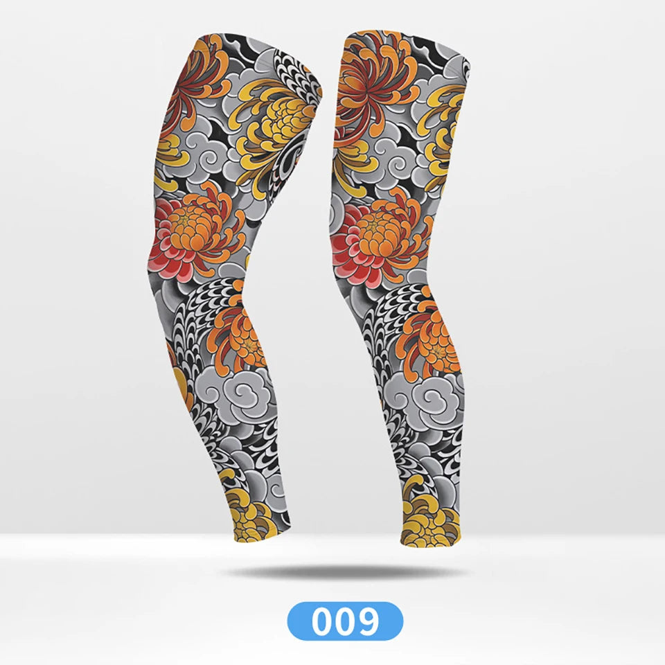 Kokossi 1Pair Tattoo Printing Cyclying Leg Sleeves Ice Silk Non-slip