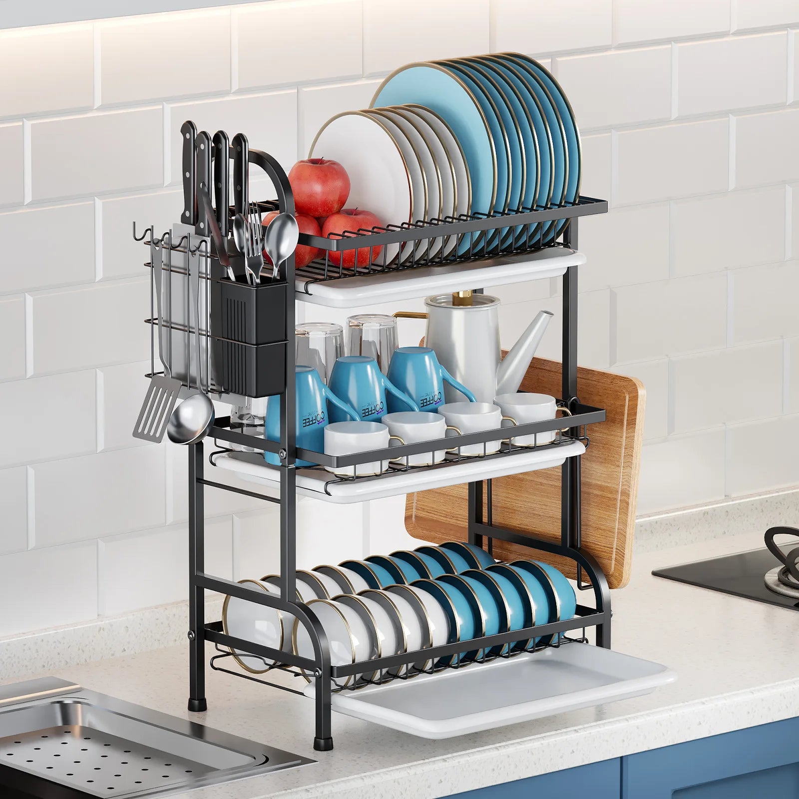 Kitchen Shelf Dishes Storage Rack Drain Rack Household Multifunctional Bowl Rack Tableware Storage Box Cupboard Oasis Select