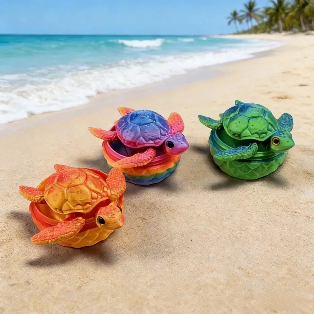 3D Printed Movable Sea Turtle Sculpture with Eggs Aesthetic Desktop Ornament Art Craft Decor for Home Office Decoration Gift Oasis Select random color 1pc