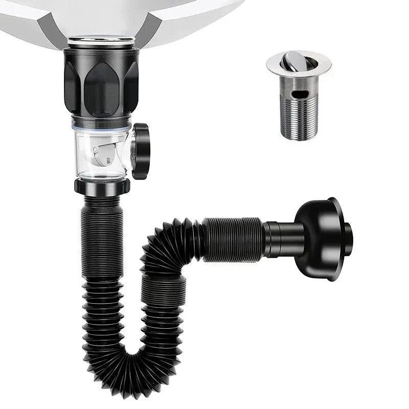 Flip-Top Kitchen Sink Drain Retractable Deodorizing Filter Flexible Downspout Bathroom Sink Anti Clogging Kitchen Accessories Oasis Select Black