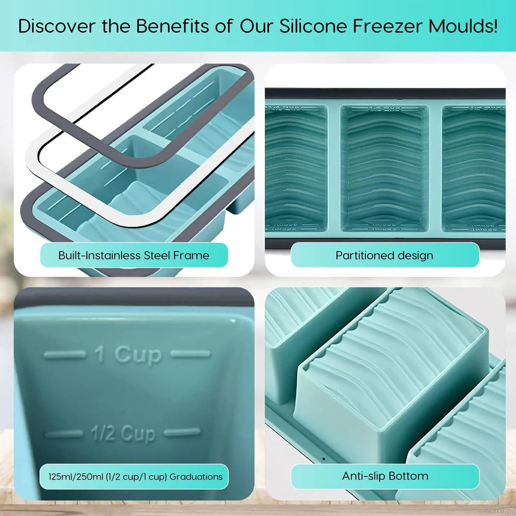 Silicone Freezer Tray Mold with Lid Storage Box Food Box Ice Cubes Tray Mold Storage Containers for Soup Broth Meal Prep Oasis Select