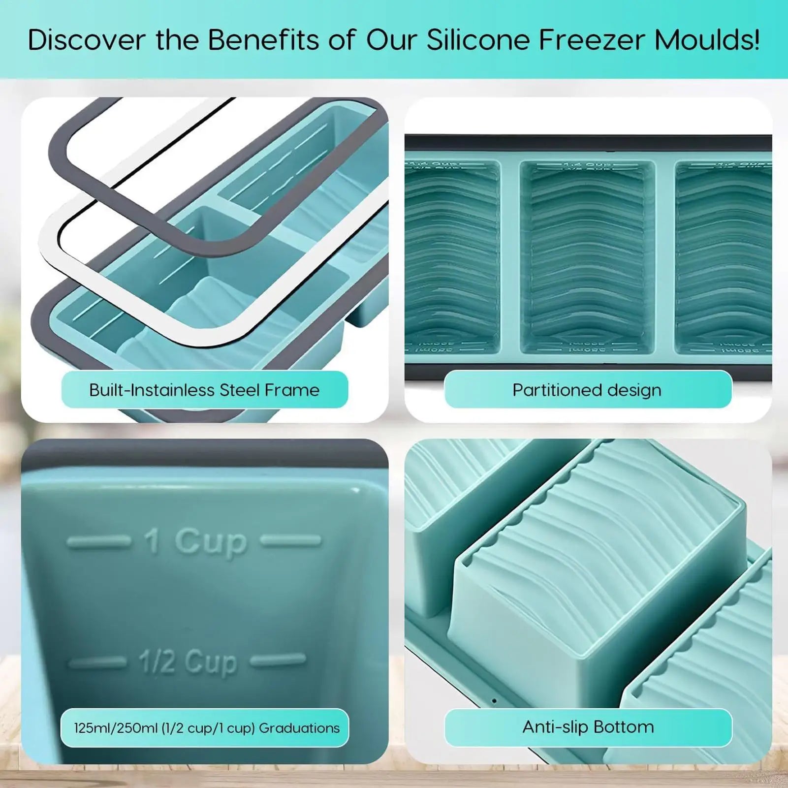 Silicone Freezer Tray Mold with Lid Storage Box Food Box Ice Cubes Tray Mold Storage Containers for Soup Broth Meal Prep Oasis Select