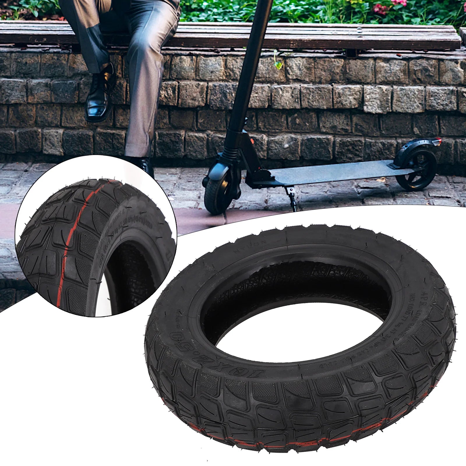 10 Inch Electric Scooter 10x2.50 Tubeless Tire Skateboard Off-Road Tyre Vacuum Tire Rubber Excellent Replacement Applications Oasis Select