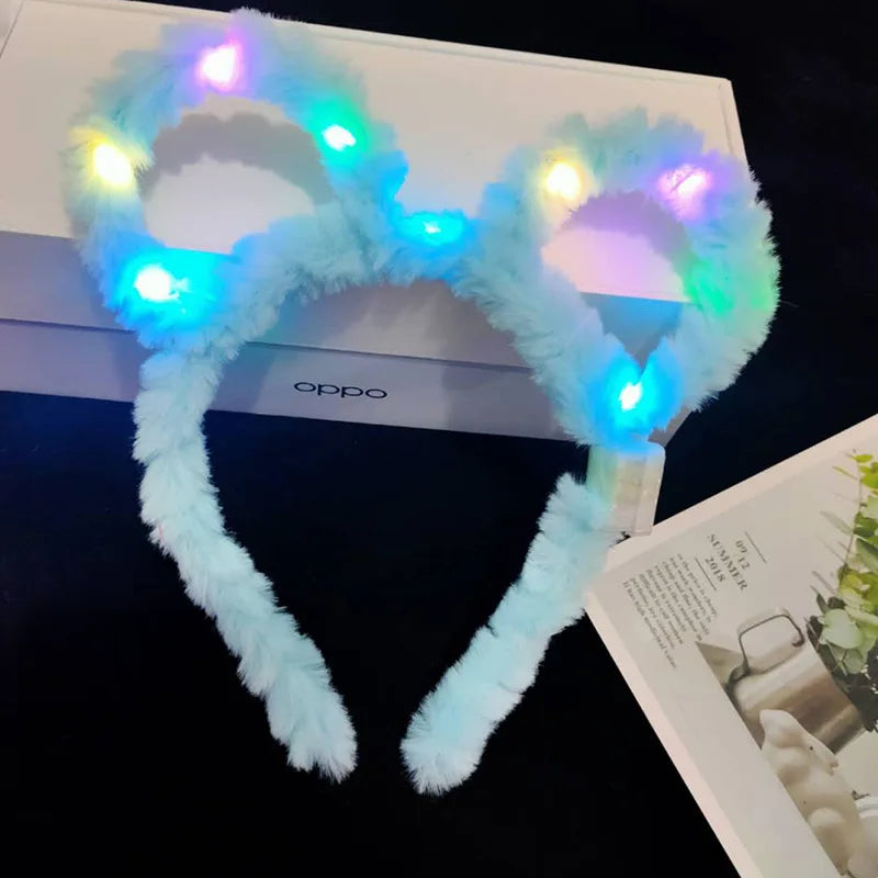 Women Girls LED Bunny Ears Hairband Easter Light Up Headbands Halloween Glow Party Supplies Wedding Festival Oasis Select Blue