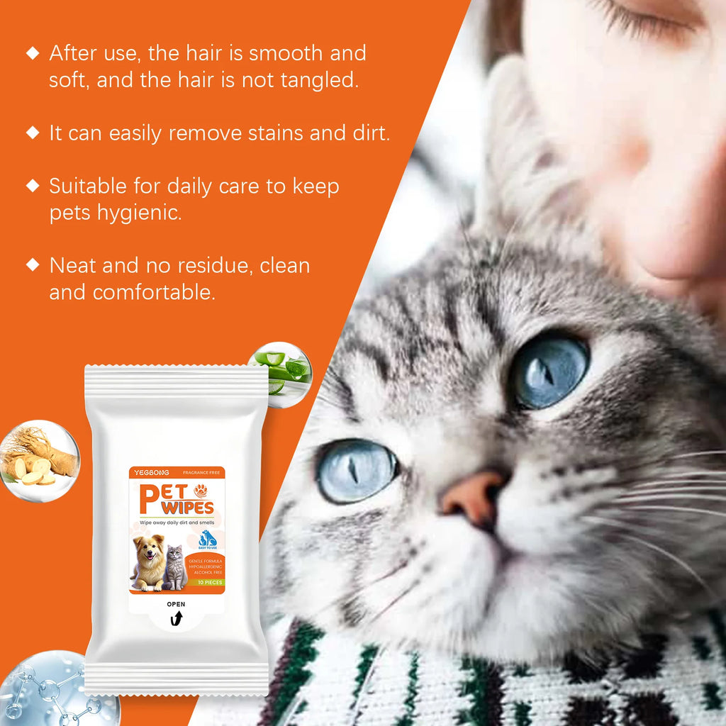 Pet Wipes Remove Dirt Stain from Pets Eliminating Odors Cleaning Hair Keep Fresh Moisturizing Soothing Portable Pet Wipes 10PCS Oasis Select