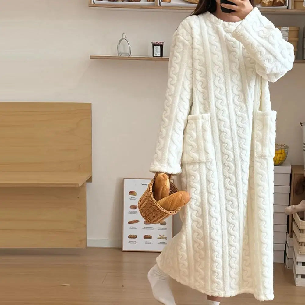 Women's Flannel Nightgown – Long Sleeve Warm Fleece Night Dress