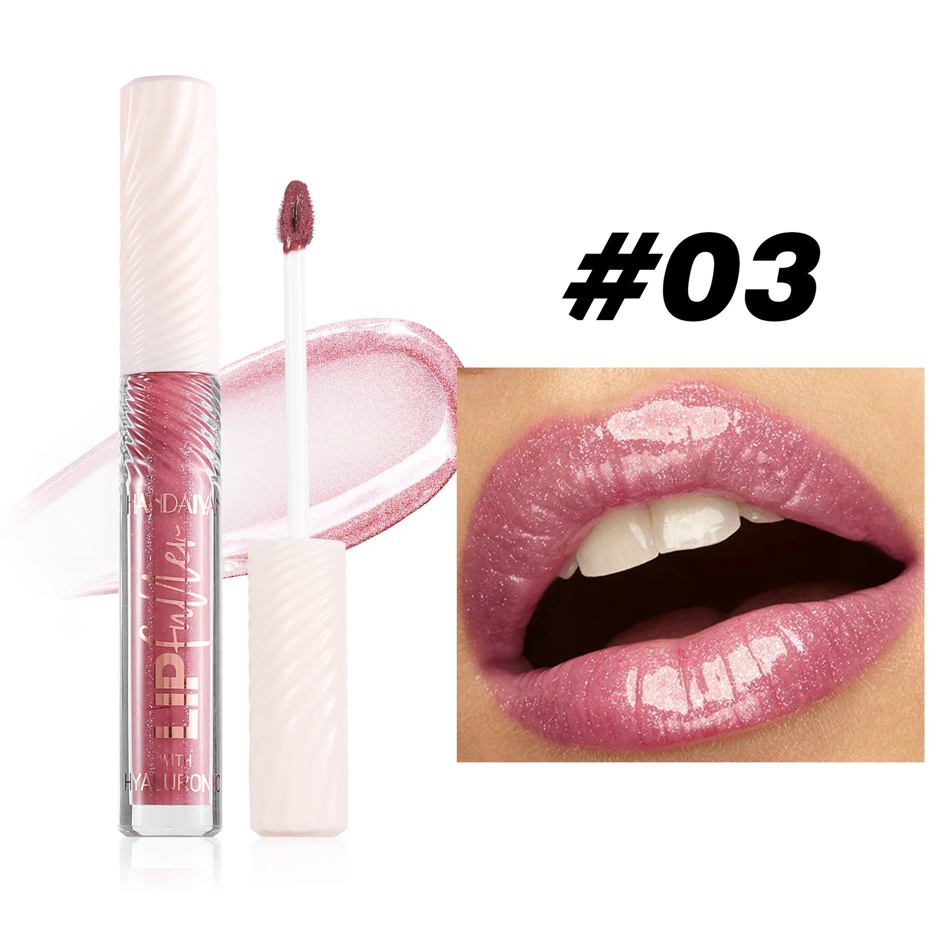 HANDAIYAN 8 Color Mirror Lip Gloss with Hyaluronic Acid Hydrating Moisturizing Pearl Infused Glossy Lipstick for Plump Lips Oasis Select 03