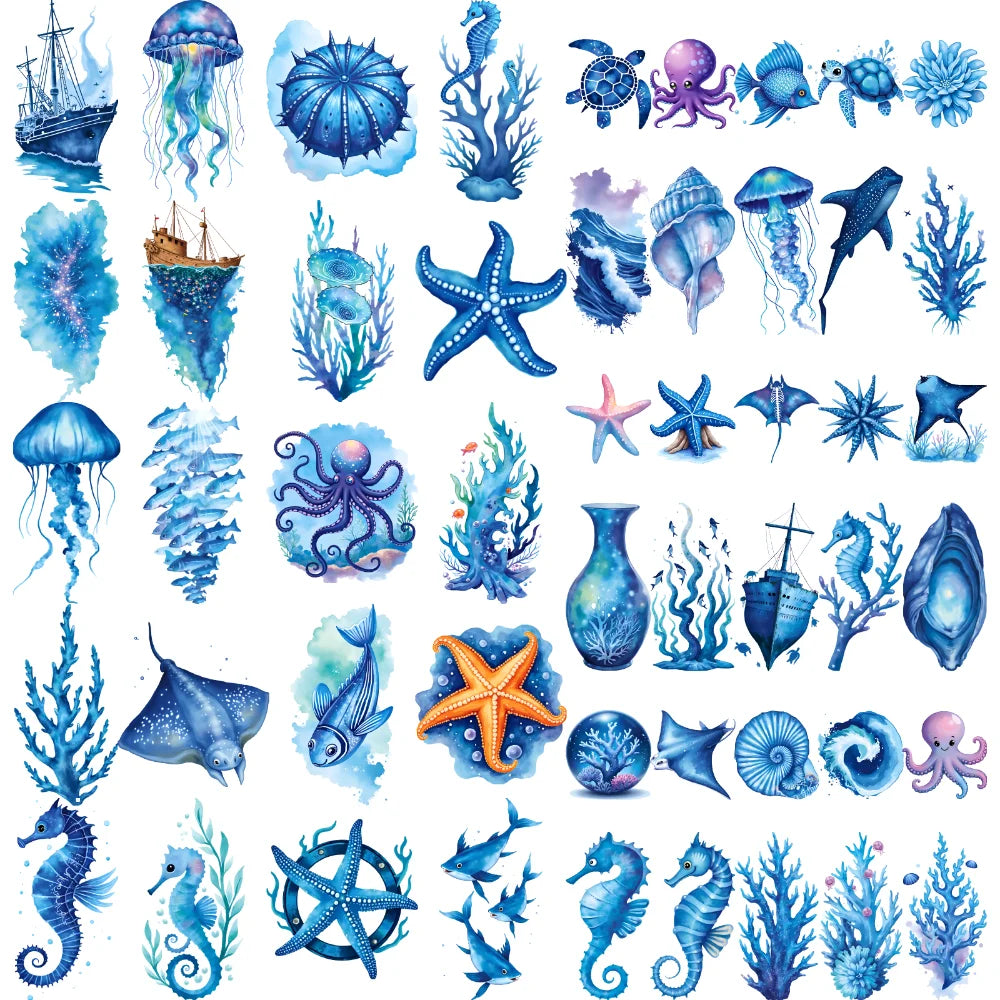 63-Piece Watercolor Sea Creature Temporary Tattoo Stickers