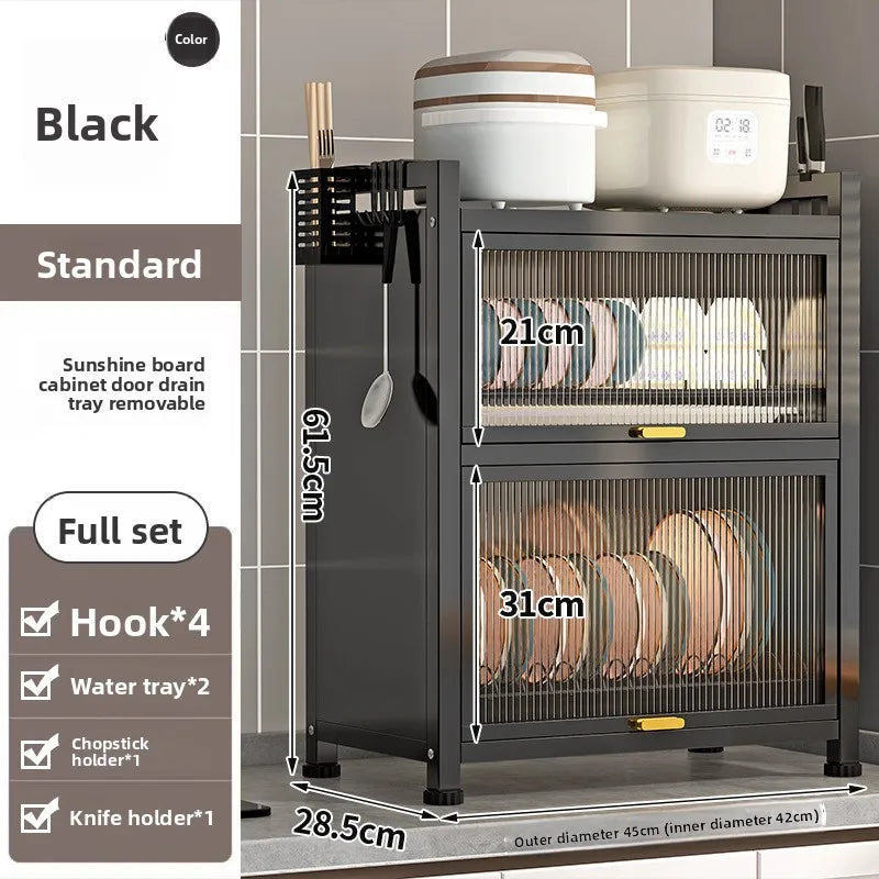 Kitchen cupboard storage box with door, dust-proof bowl rack, countertop, dish storage rack, chopsticks, dishes, drain rack Oasis Select 45-Black
