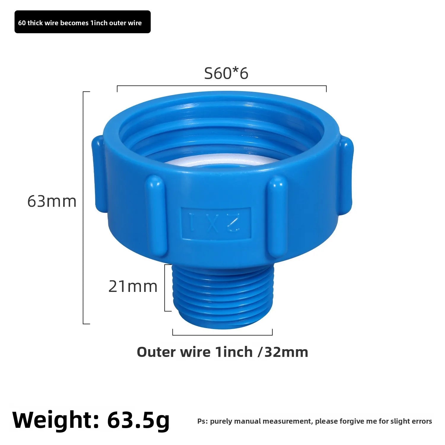 IBC Tank Adapter 60mm to 1/2'' 3/4'' 1'' 2'' Fine Thread Water Pipe Connector High Quality BSP Male Reducing Fittings 1Pcs Oasis Select blue 32mm