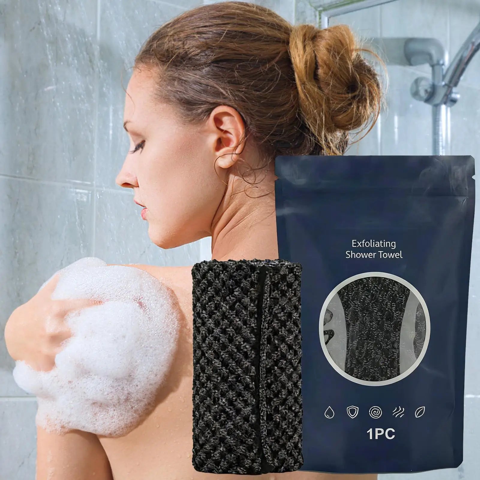 Scrub Towels Deep Cleansing Exfoliating Bath Towel - Long Handle Back Scrubber Body Washcloth for Shower Reusable Scrub Brush Oasis Select
