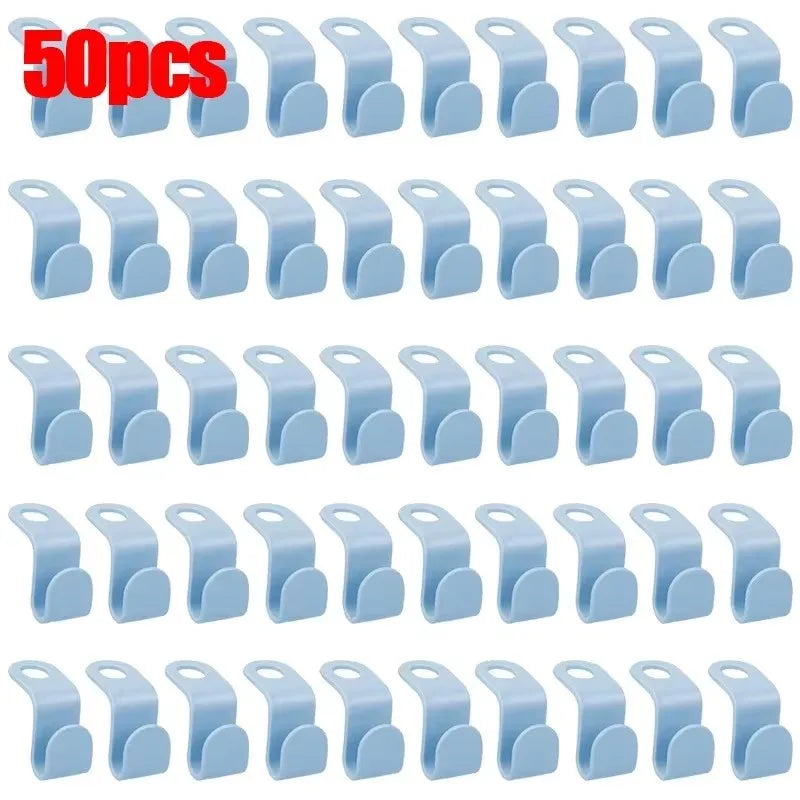 10-50pc Multi Functional Wardrobe Hanger Hook, Hat Hook, Plastic Wardrobe Stacking Hanger, Bedroom Storage Wardrobe Storage Rack Oasis Select 50pcs-blue