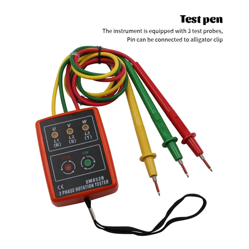 Indicator Meter Three Phase Rotation Indicator Meter Phase Sequence Tester LED Buzzer With Portable Pouch Oasis Select