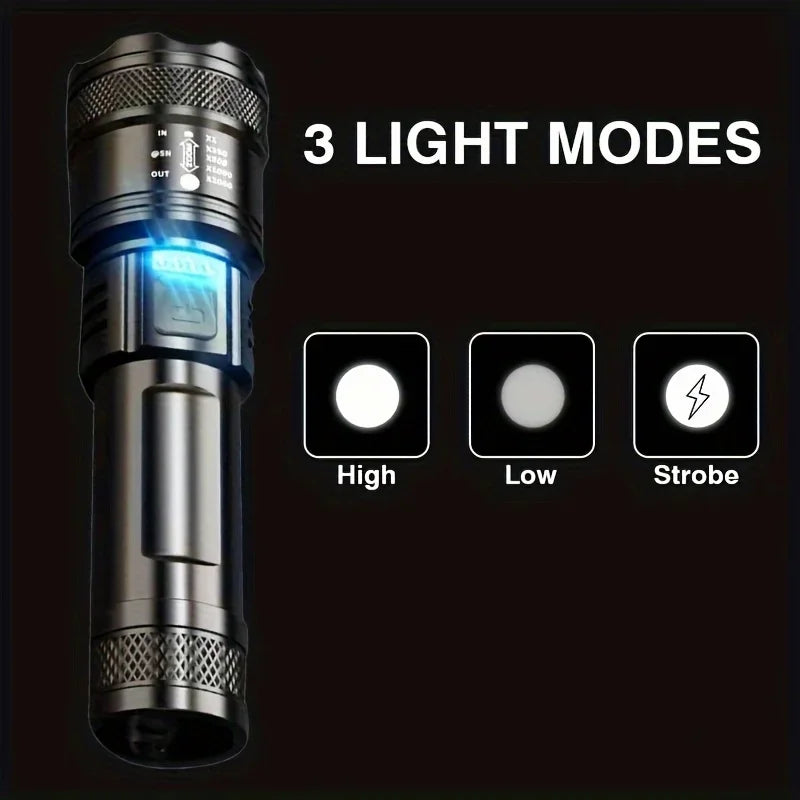 Telescopic Zoom Flashlight High Power Torch Light USB Rechargeable LED Flashlight Portable Tactical Lantern Outdoor Strong Light Oasis Select