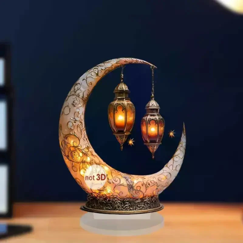 2D Acrylic Crescent Castle Ornament Ramadan Festival Decoration Eid Al-Fitr Mubarak Islamic Table Sign Home Party Events Decor Oasis Select