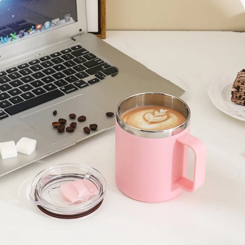 650ML Double-layer Coffee Cup with Lid Insulated Cup Vacuum Stainless Steel Double Layer Large Capacity Portable Traveling Oasis Select