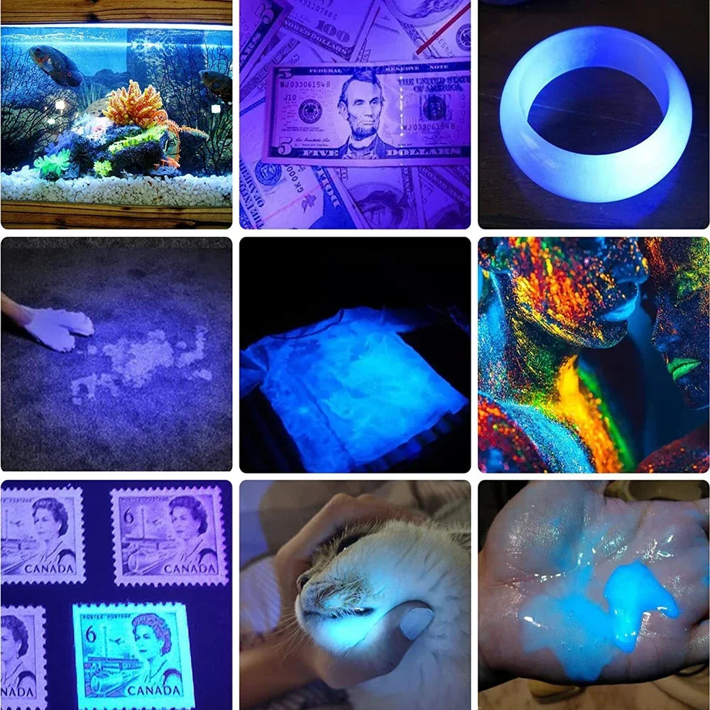 USB Rechargeable UV Light Flashlight LED Ultraviolet Torch Lamp for Camping Strong Light Black Light Pet Urine Stains Detection Oasis Select