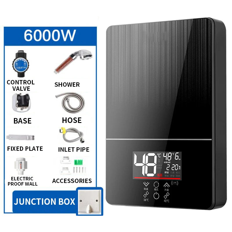 6000W Tankless Electric Water Heater | Smart Touch & Remote