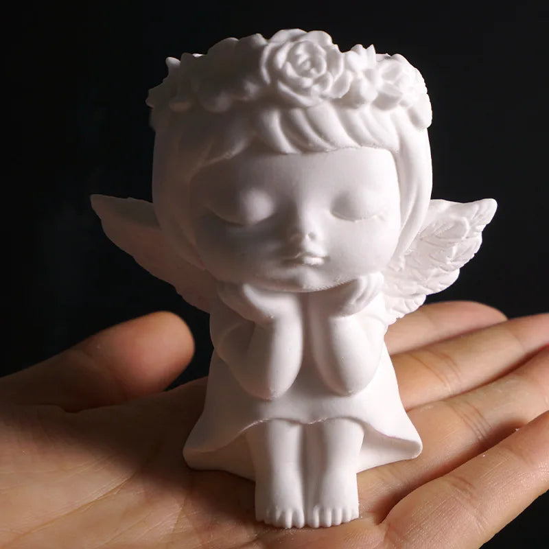 Prayer Angel Girl Flower Pot Mold Cheek-Resting Wreath Angel Prayer Flower Fairy Candlestick Plaster Silicone Mold Oasis Select