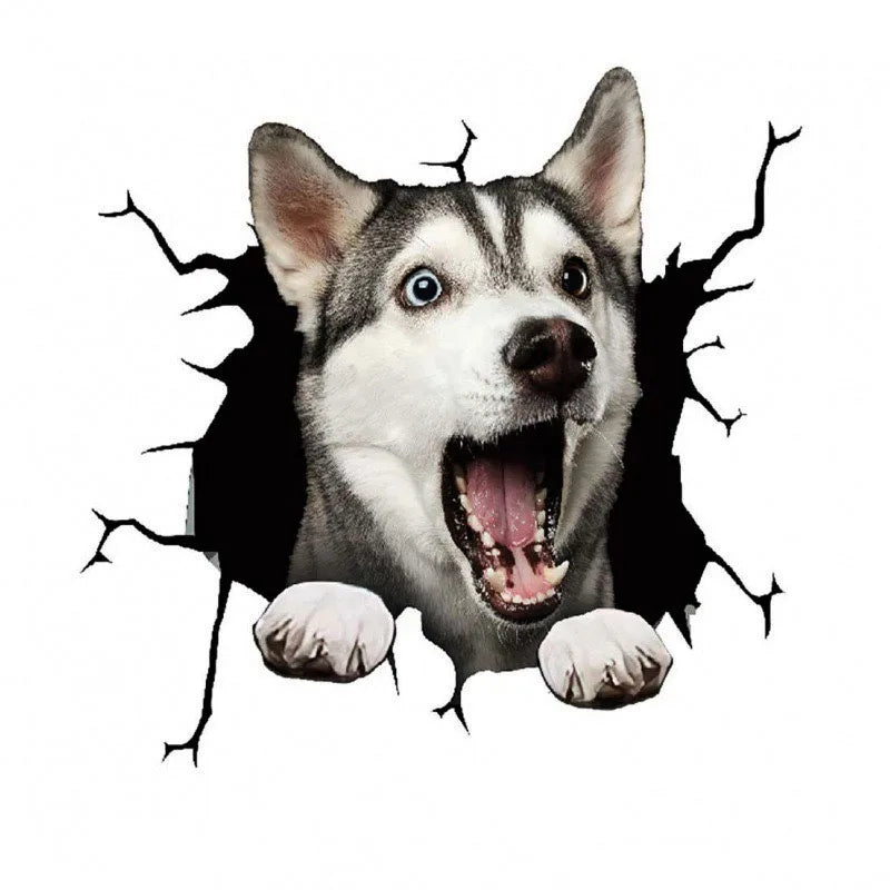 3D Dog Crack Wall Sticker – Waterproof PVC Funny Animal Decal