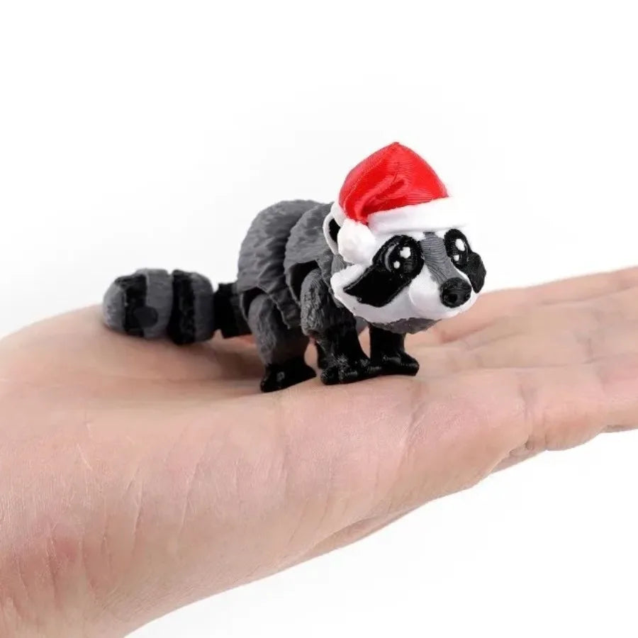 Articulating Animals Christmas Raccoon,3D Printed Articulated Joints ADHD, Autism, Relief Anxiety, Collectible Figurines Home Oasis Select