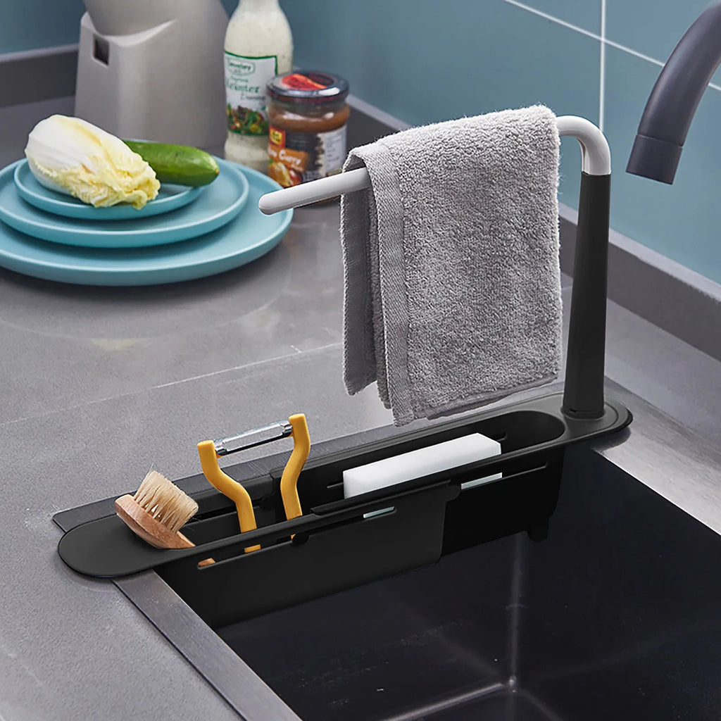 elescopic Sink Shelf Drainer Rack Kitchen Organizer Soap Sponge Holder Towel Rack Storage Organizer Basket Gadgets Accessories Oasis Select