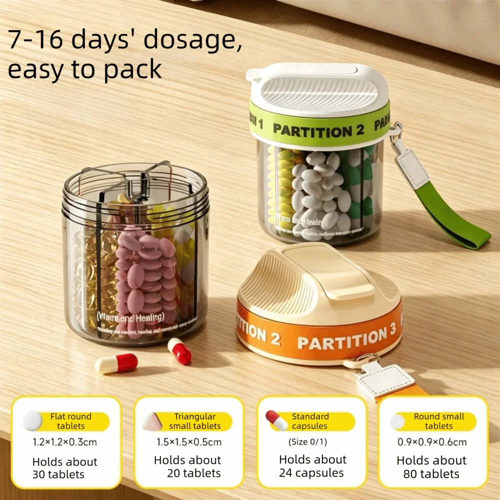 Portable 4-Compartment Pill Organizer | Travel Pill Case
