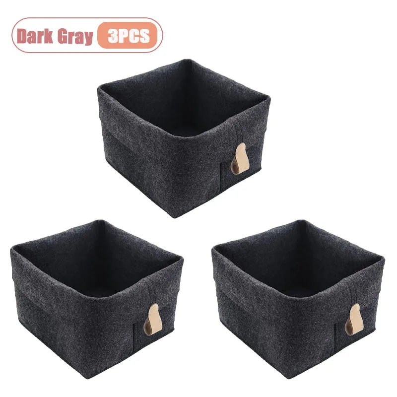 1-5PCS Desktop Organizer Basket Felt Storage Bin for Snacks and Sundries Home Office Desk Tidy Declutter Storage Box Oasis Select Dark Gray-3PCS 20X20X12cm
