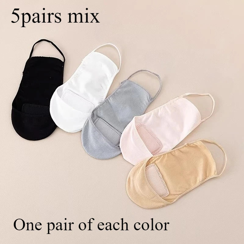 5 Pairs Women Invisible Boat Socks, summer thin shallow mouth design. Anti-slip half sole, heel drop-proof, comfortable socks Oasis Select 5pairs-mix One Size