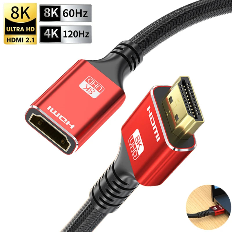 48Gbps HDMI-compatible Cable 8K 60Hz Male to Female HDR HDMI-compatible 2.1 Cable 4K 120Hz HDR 3D Effect Video Cable for PC Oasis Select