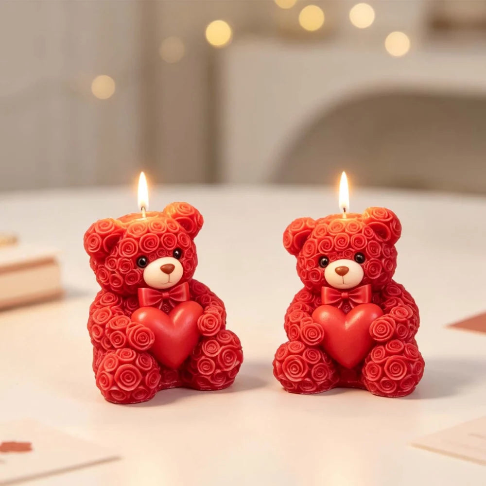 DIY Couple Bears Silicone Candle Mold Valentine's Day Handmade Gifts Aroma Gypsum Molds Home Decoration Crafts Making Oasis Select