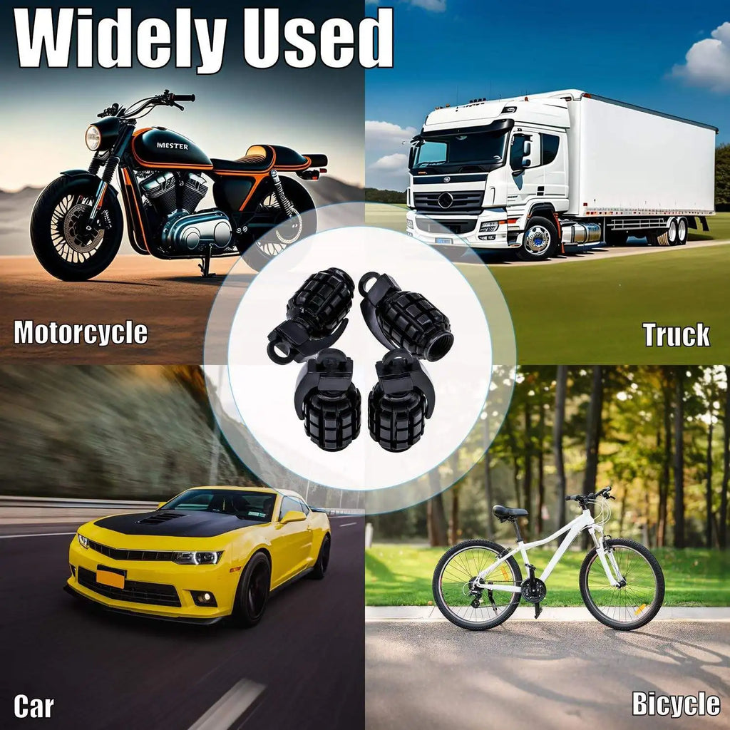 Grenade Tire Valve Caps for Car Motorcycle Bike Aluminum Valve Stem Caps for American Valves Car-styling Parts Accessories Oasis Select