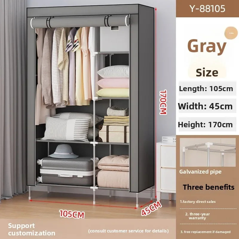 Multi-functional Wardrobe Home Bedroom Rental Room Storage Dormitory Cabinet Folding Wholesale Simple Cloth Wardrobe Durable Oasis Select grey