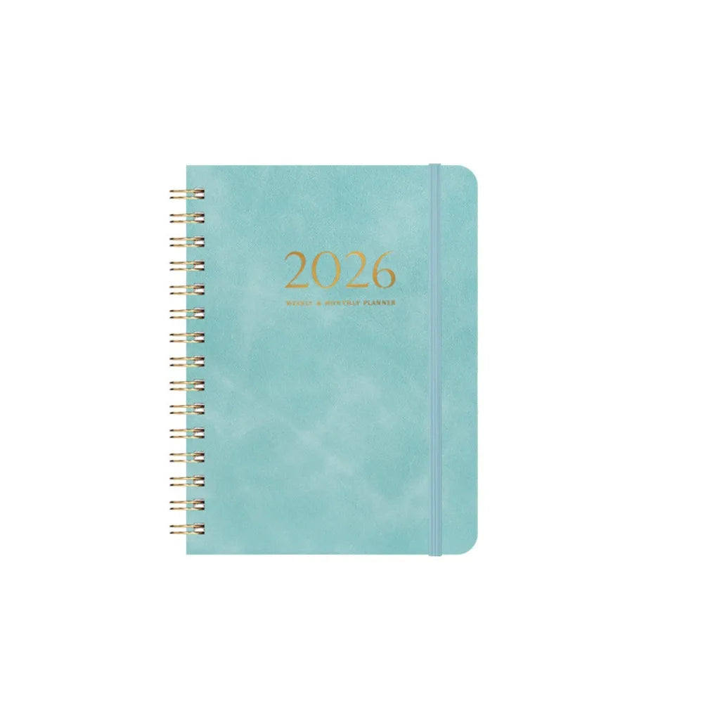 A5 2026 Weekly Monthly Planner PU Leather Cover Self-fill Coil Schedules Notebooks with Strap Calendar Daily Planner Notepad Oasis Select Blue