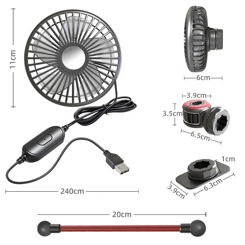 Portable Car Air Circulator USB Electric Fan 3 Gear Adjustable 360° Swivel Rear Seat Ventilation for Sedan Truck Auto Accessory Oasis Select