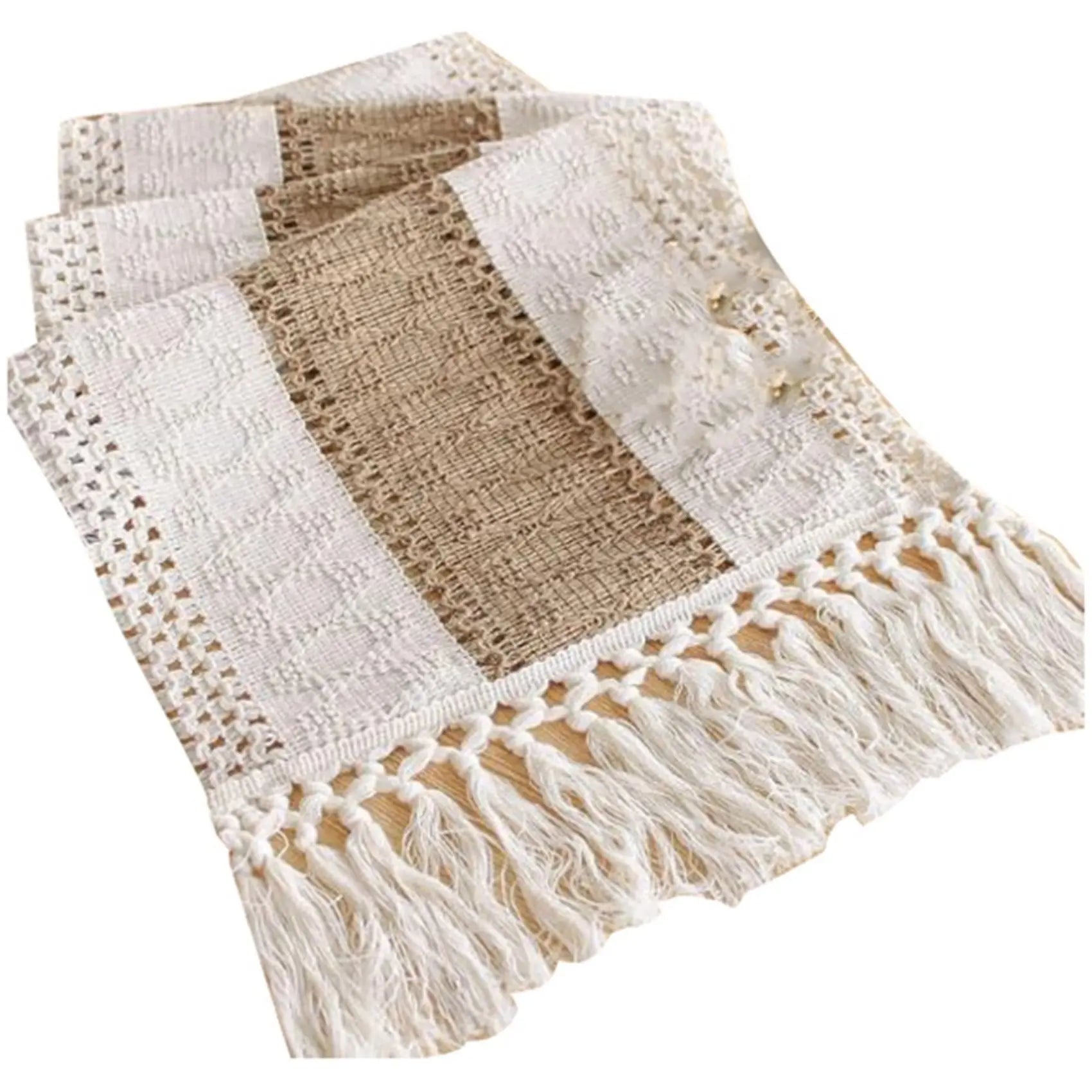 2026-WISH 3X Table Cloth, Cotton And Linen Splicing With Knotted Tassels, Table Flag, Holiday Wedding Decoration, Table Cloth Oasis Select