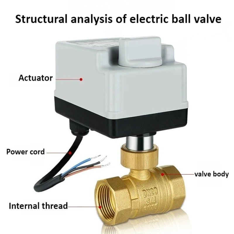 Brass Electric Ball Valve AC220V 1/2 "3/4" 1 "1-1/4" 1-1/2 "waterproof Bidirectional Electric Ball Valve Double Control T/L Type Oasis Select
