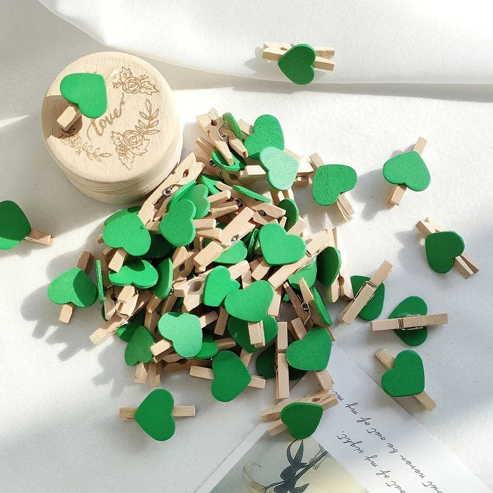 10/50pcs Red Heart Love Wooden Clothes Photo Paper Peg Pin Mini Clothespin Postcard Clips Home Wedding Valentine's Day Decorati Oasis Select Green 50pcs