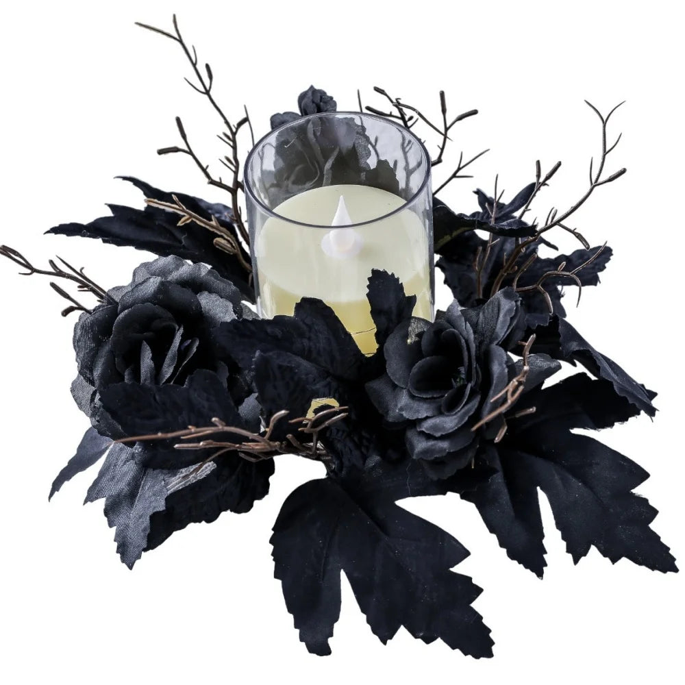 Halloween Candle Wreath Maple Leaf Rose Garland Decoration Home Desktop Festival Decoration Halloween Party Atmosphere Supplies Oasis Select Style 4