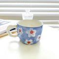 Ceramic Mug Espresso Coffee Cup Hand Drawing Underglaze Color Small Flower Rainbow Grid Ceramic Mug Breakfast Milk Tea Cups Oasis Select White flowers 301-400ml