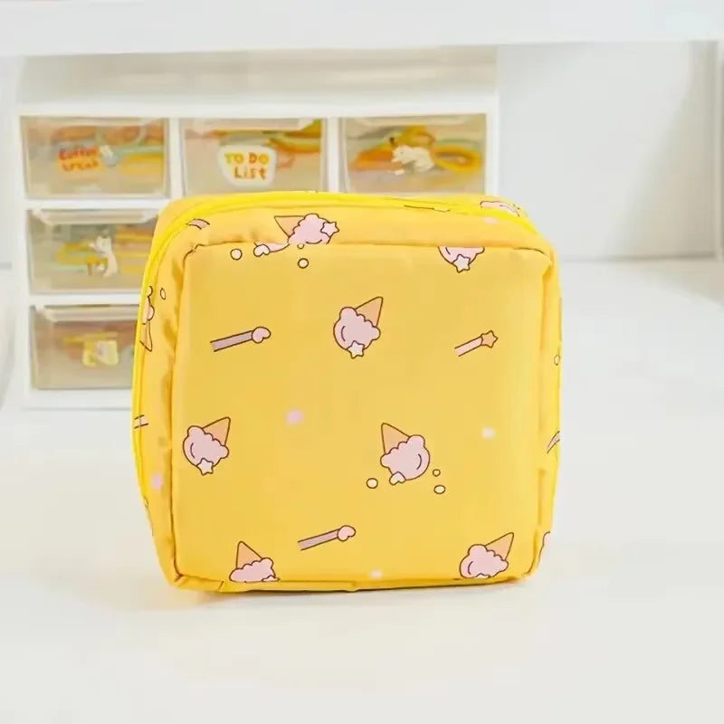 Women Sanitary Napkin Tampon Storage Bag Portable Waterproof Organizer Pouch Cartoon Pattern Sanitary Napkin Bag Oasis Select IceCream