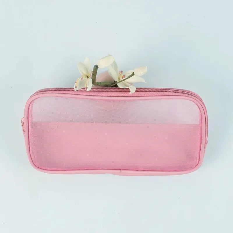 Mesh Transparent Makeup Bag | Clear Travel Cosmetic Organizer Cosmetic Travel Bag Oasis Select Pink 22x11x2cm 1 grid